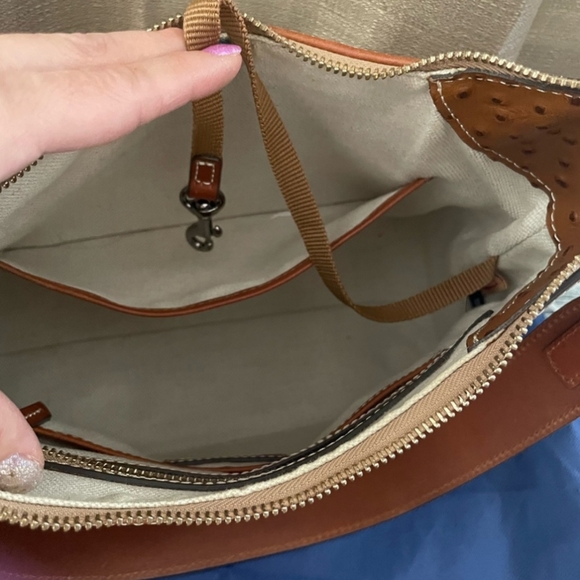 Dooney and Bourke Ostrich Hobo in the color Caramel EUC - Picture 5 of 9